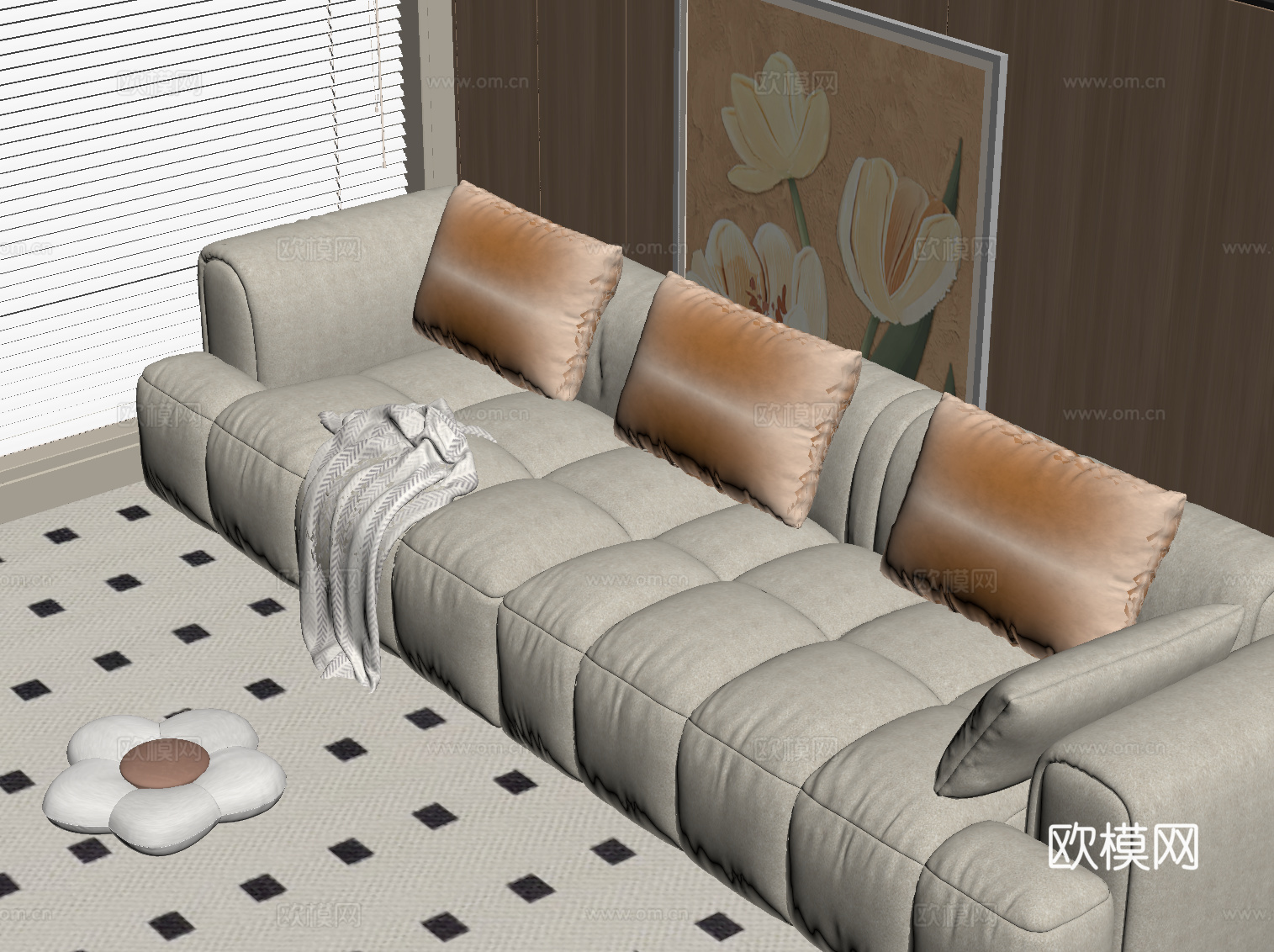 现代奶油风沙发su模型