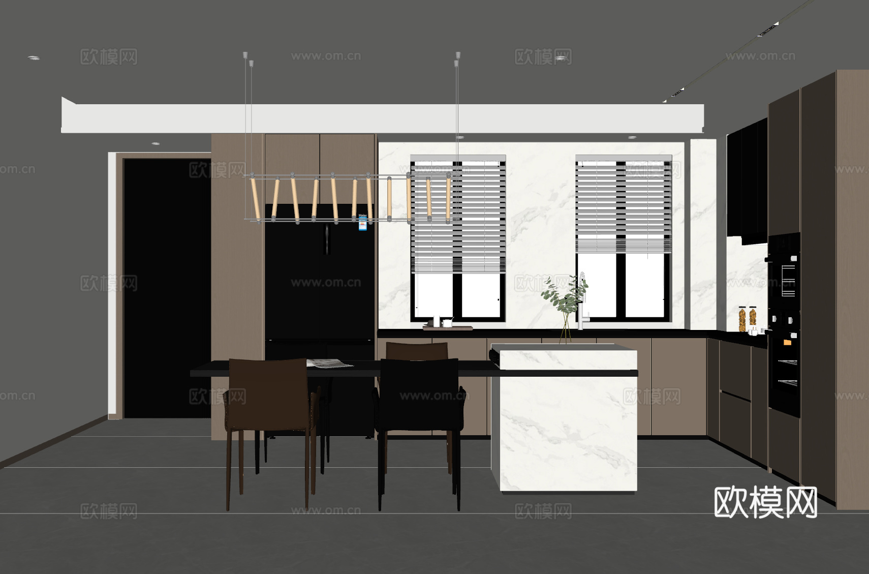 意式岛台餐厅开放式厨房su模型