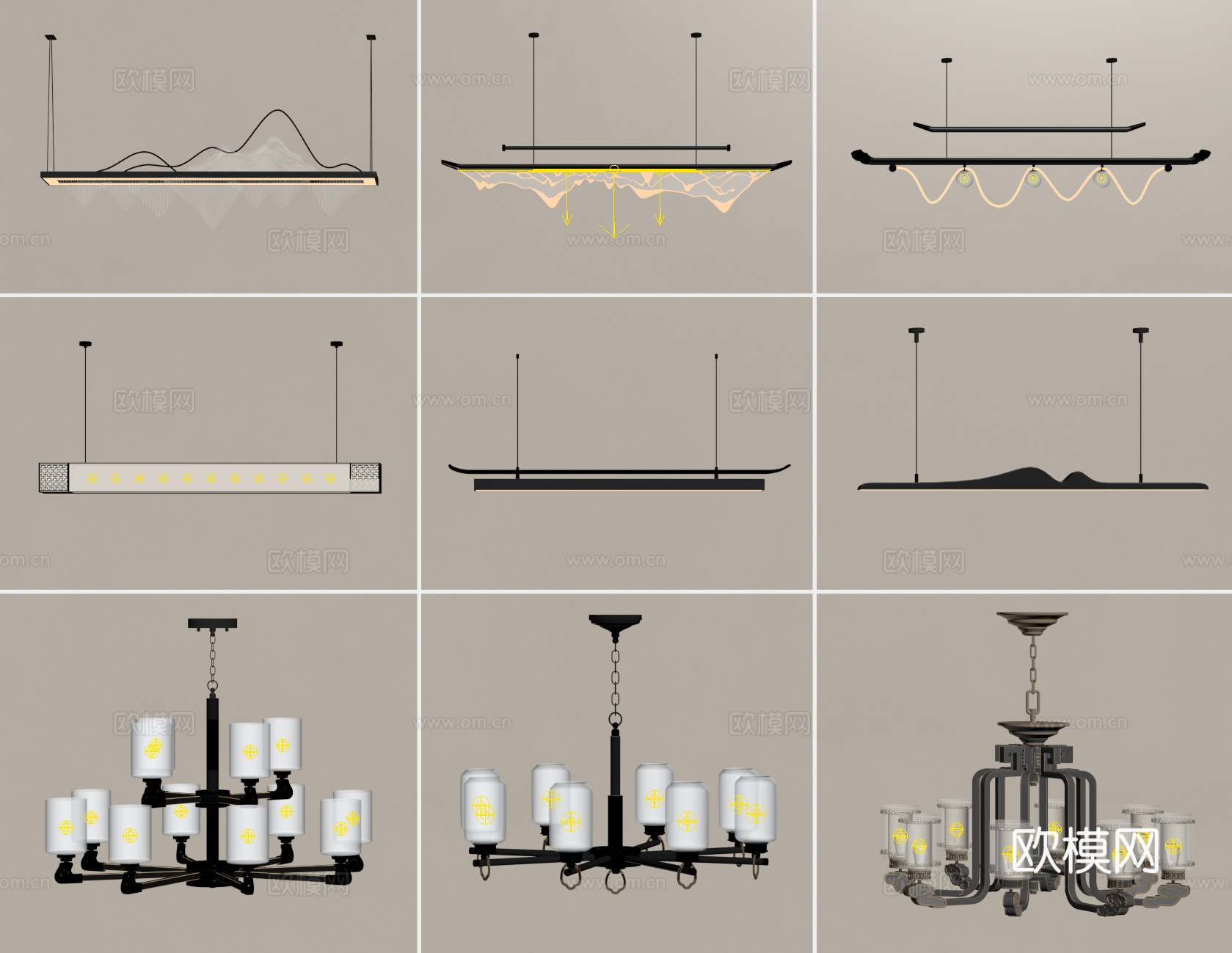新中式吊灯su模型