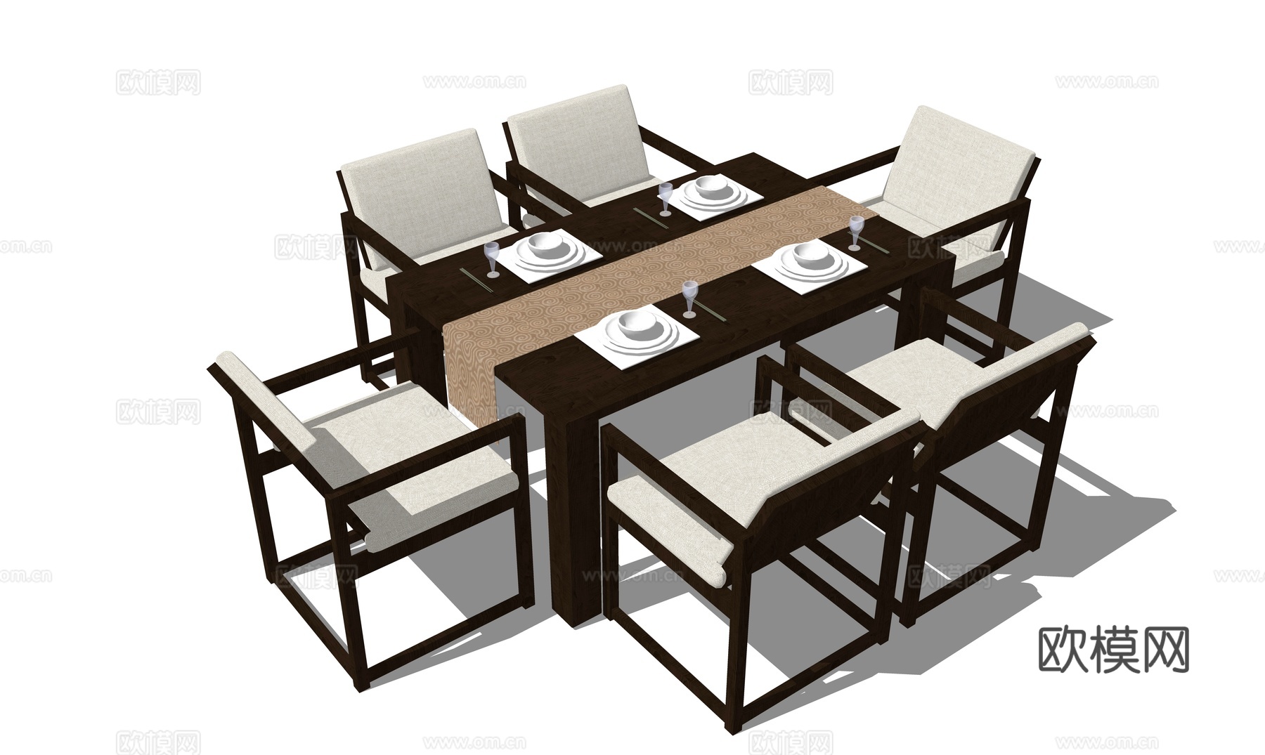 新中式餐桌椅su模型