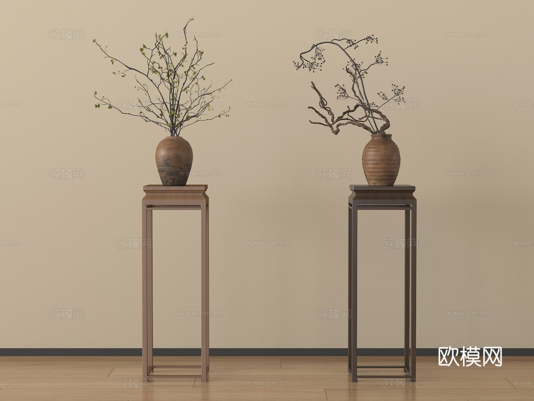 侘寂风花几 花架 绿植摆件su模型