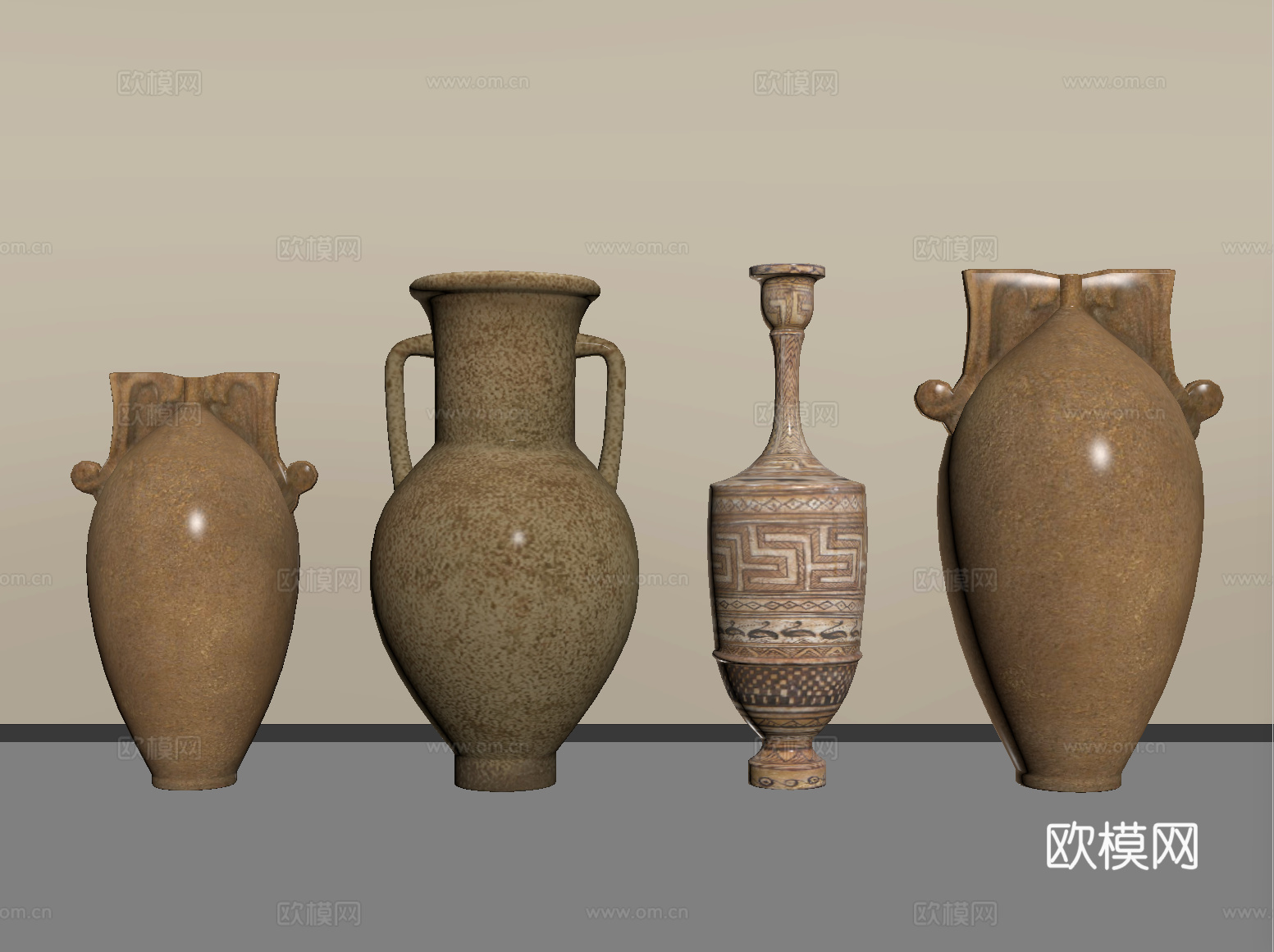 新中式陶罐器皿摆件组合su模型