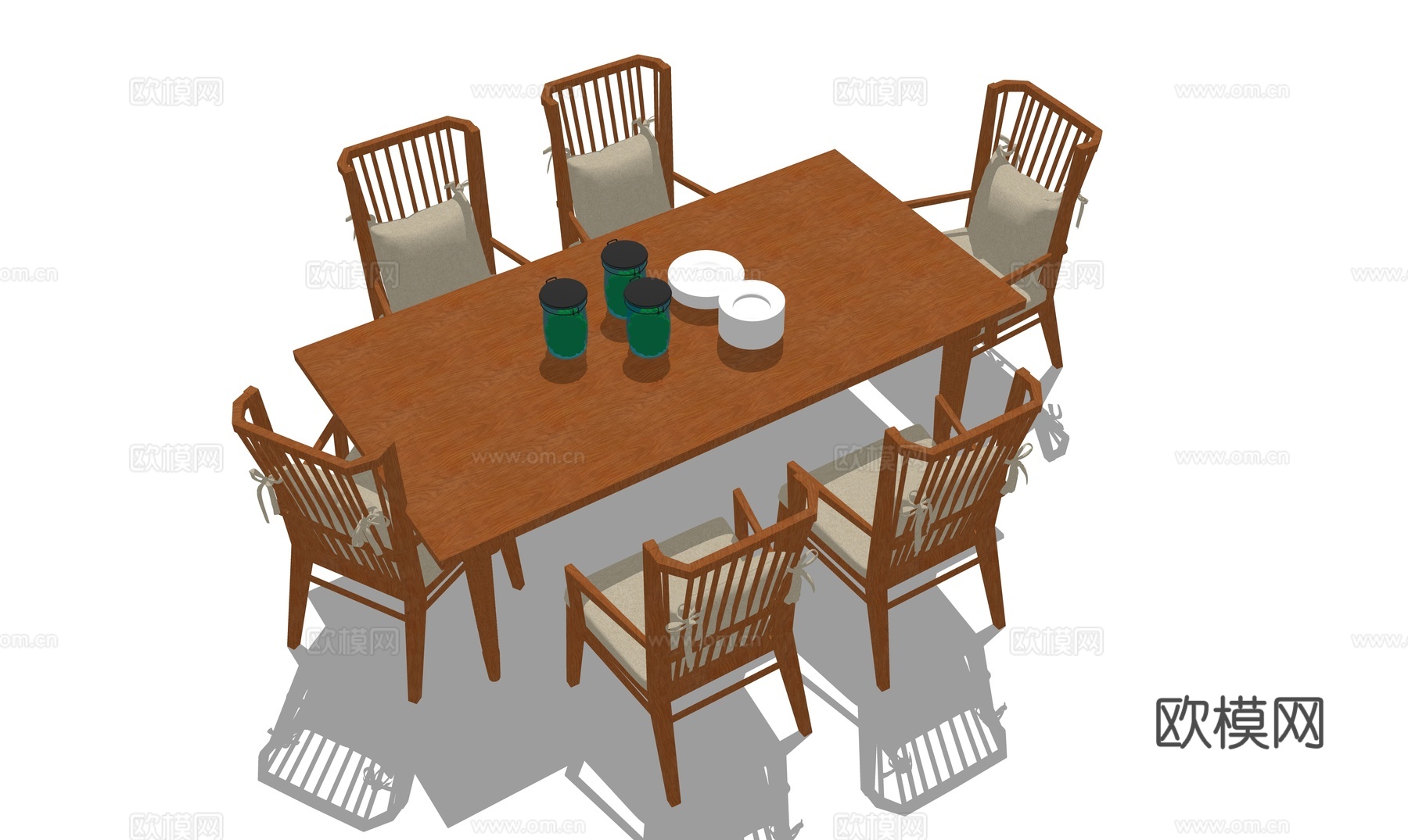 新中式餐桌椅su模型