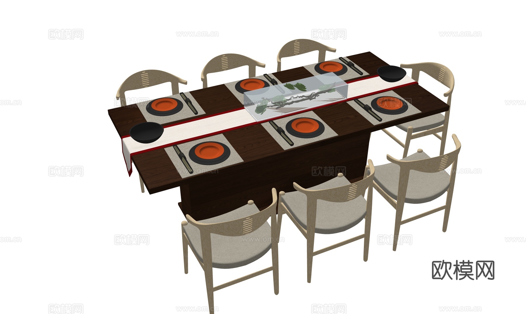 新中式餐桌椅su模型