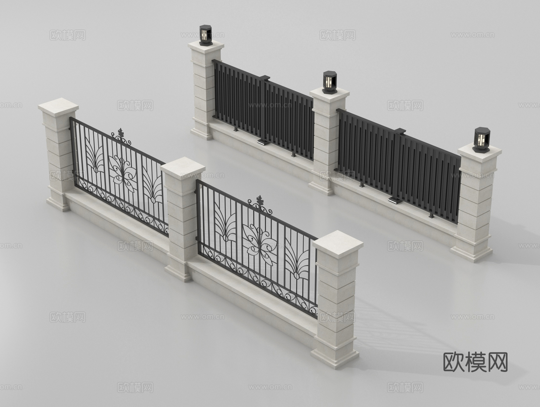 现代围墙 景墙 小区围墙 铁艺围栏su模型