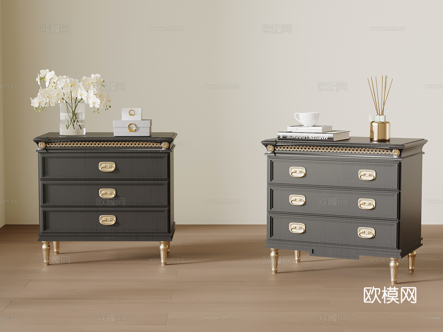 法式复古床头柜 边柜su模型