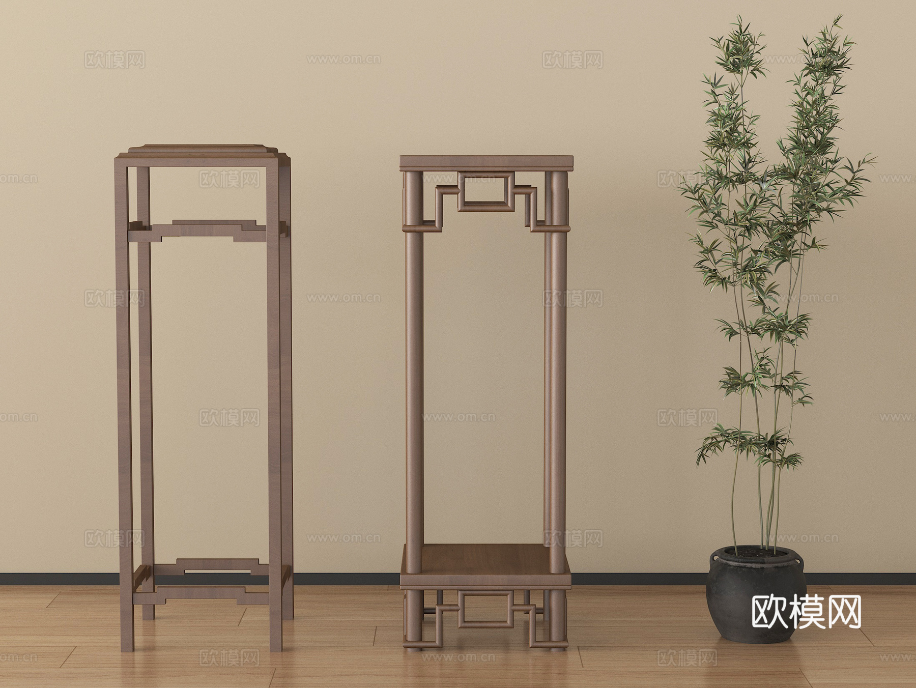 新中式花几 花架 绿植摆件su模型