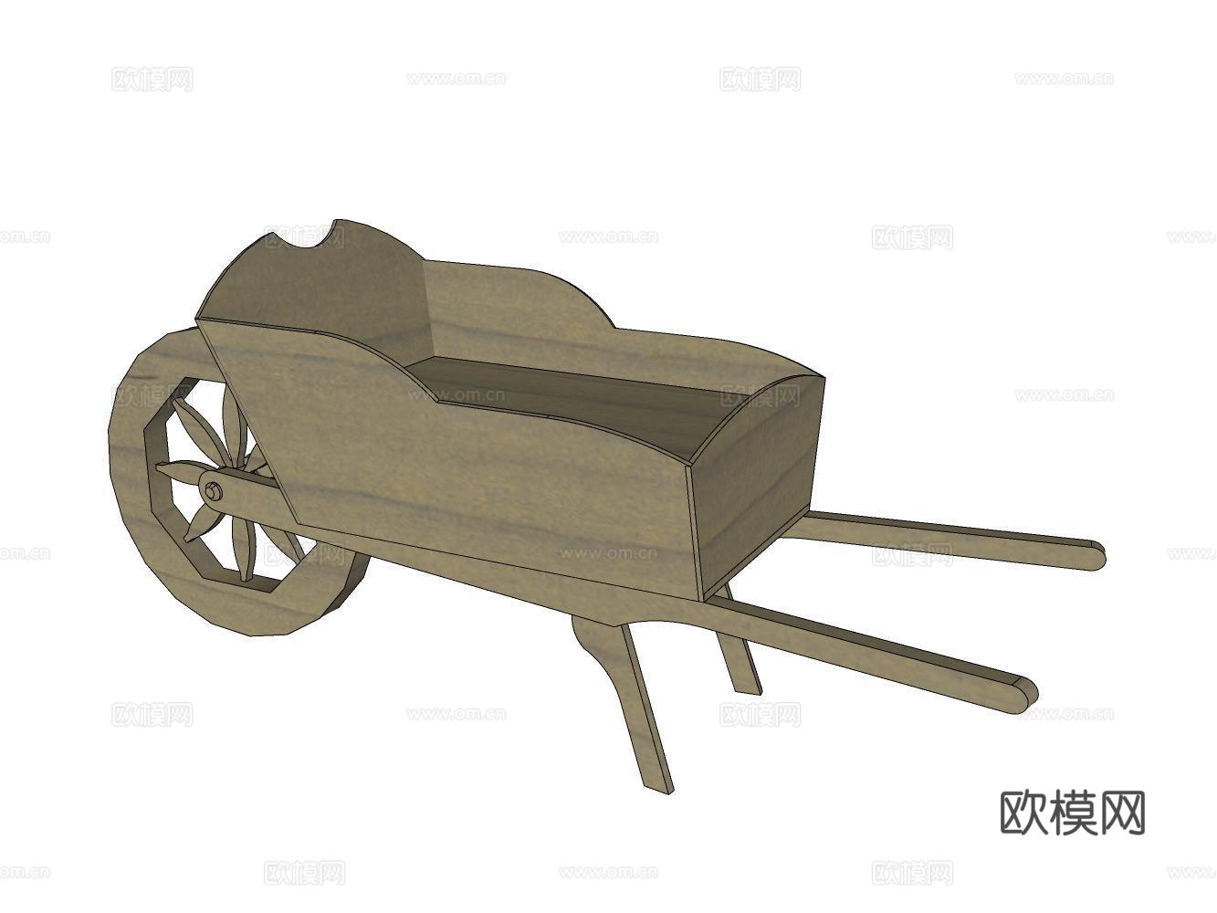 独轮车工地推车su模型