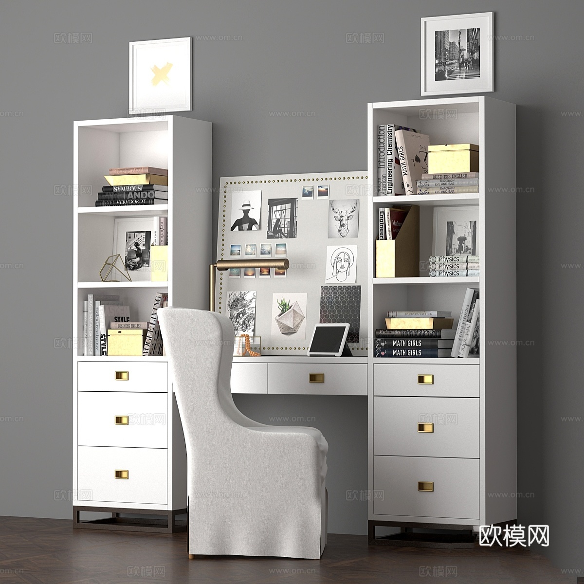 阿瓦隆书房墙面套装3d模型下载