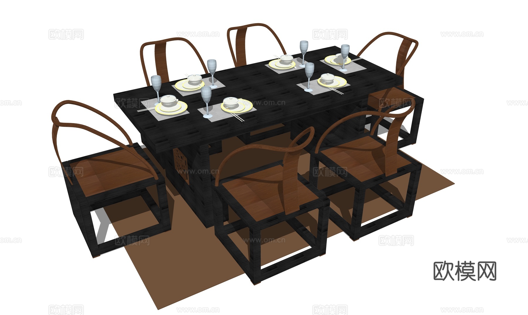新中式餐桌椅su模型