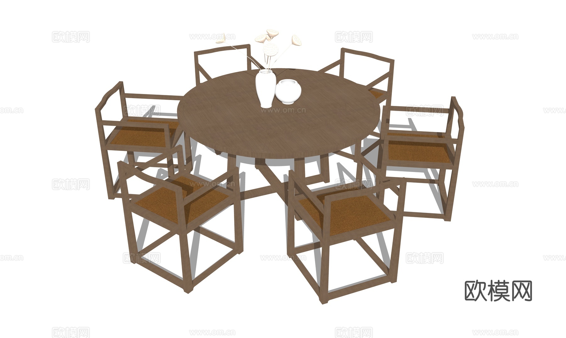 新中式餐桌椅su模型