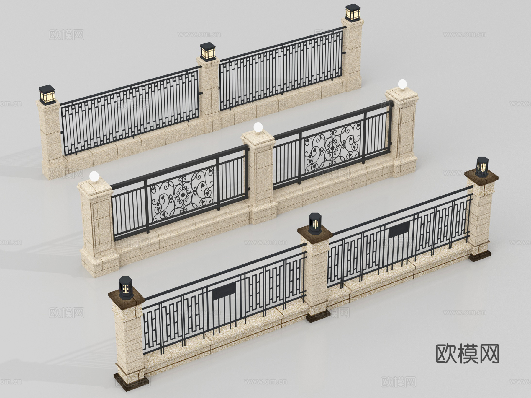 现代围墙 景墙 小区围墙 铁艺围栏su模型