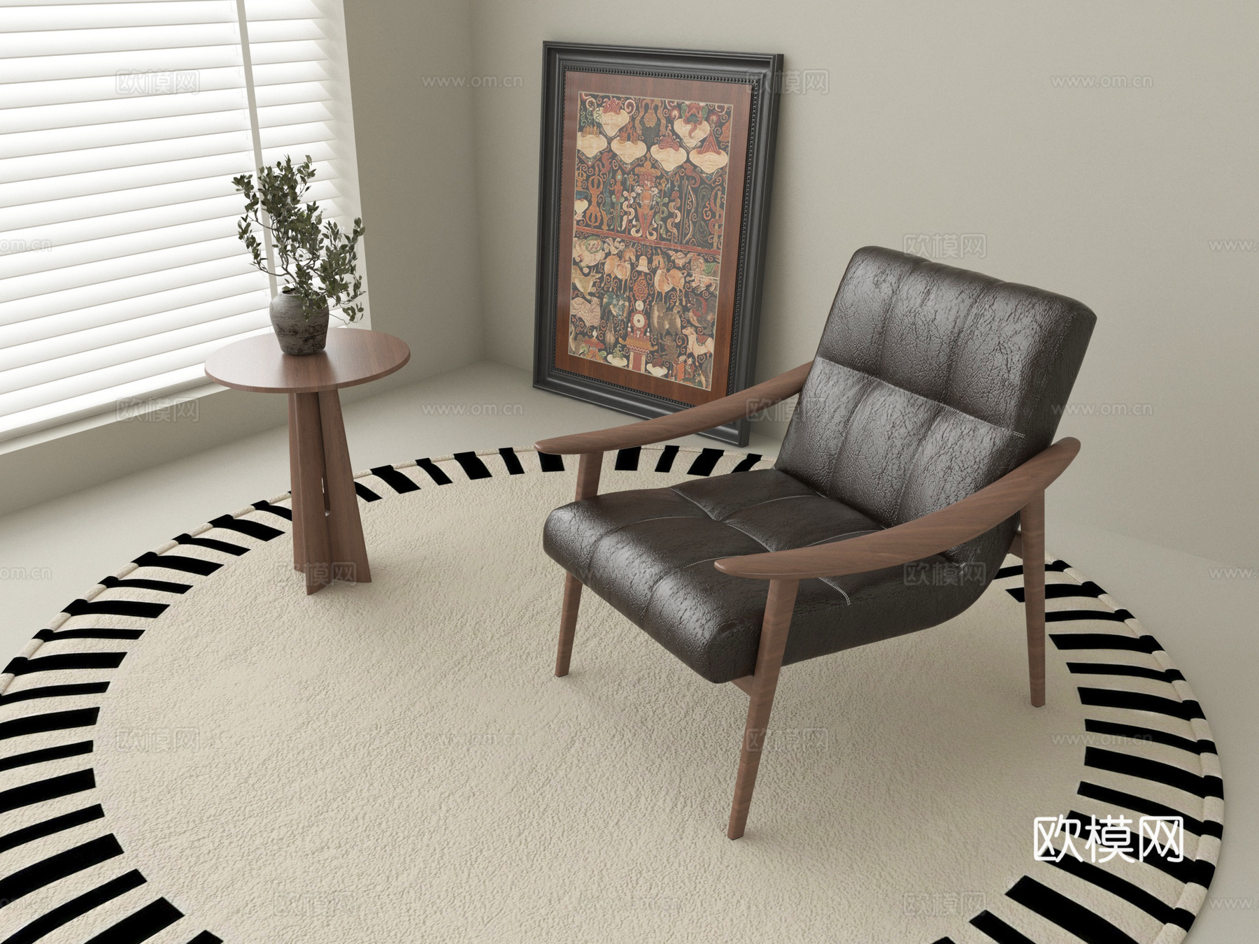 中古风休闲椅 单椅 单人沙发 小几su模型