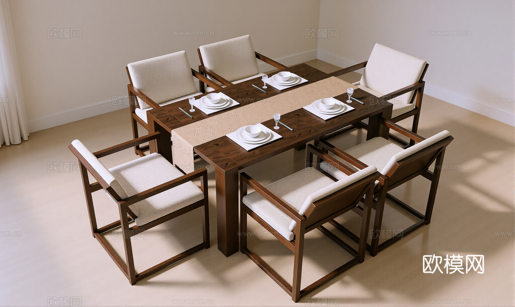 新中式餐桌椅su模型