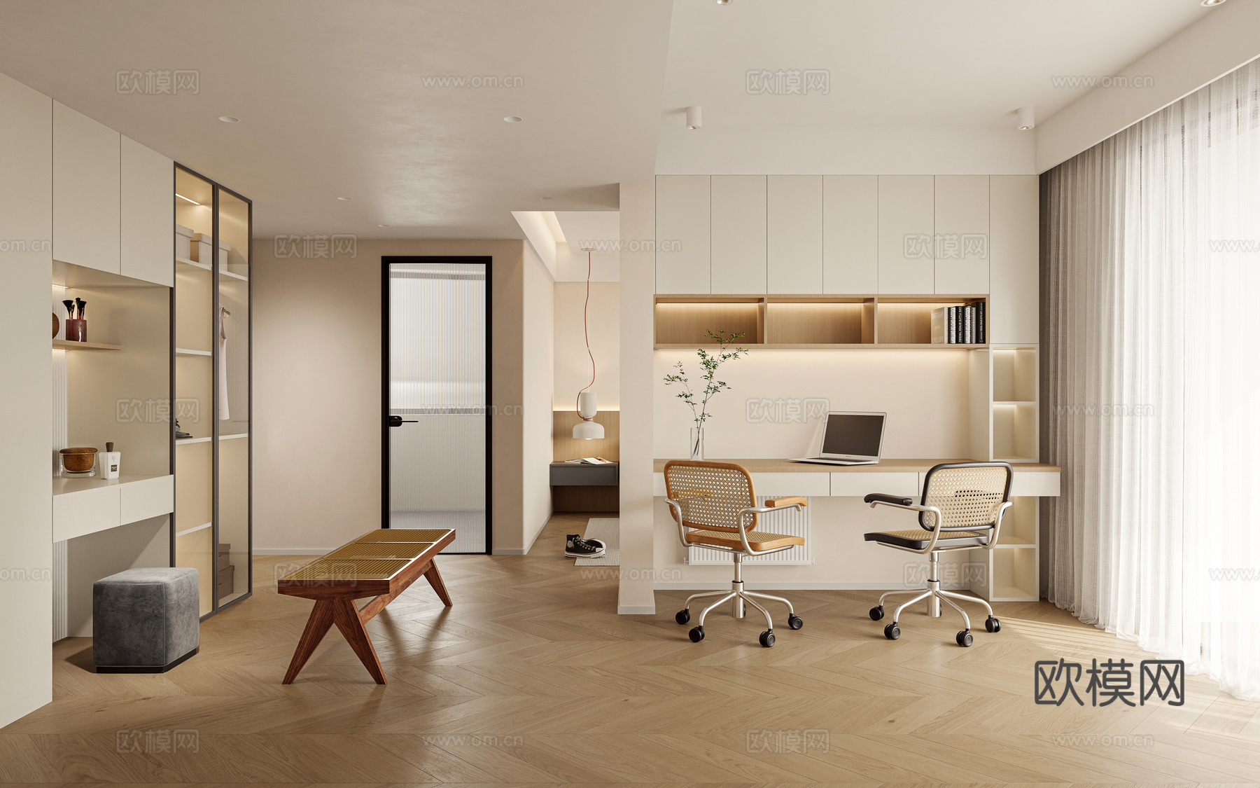 轻奢奶油风大平层样板间 最新全套施工图 效果图合集cad施工图