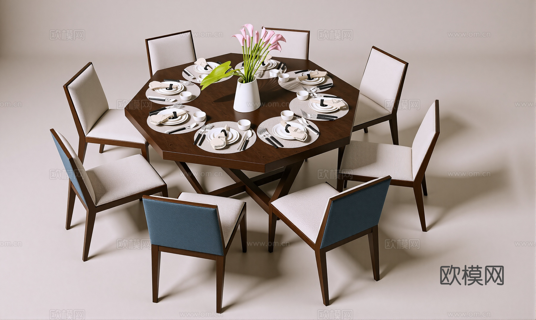 新中式餐桌椅su模型