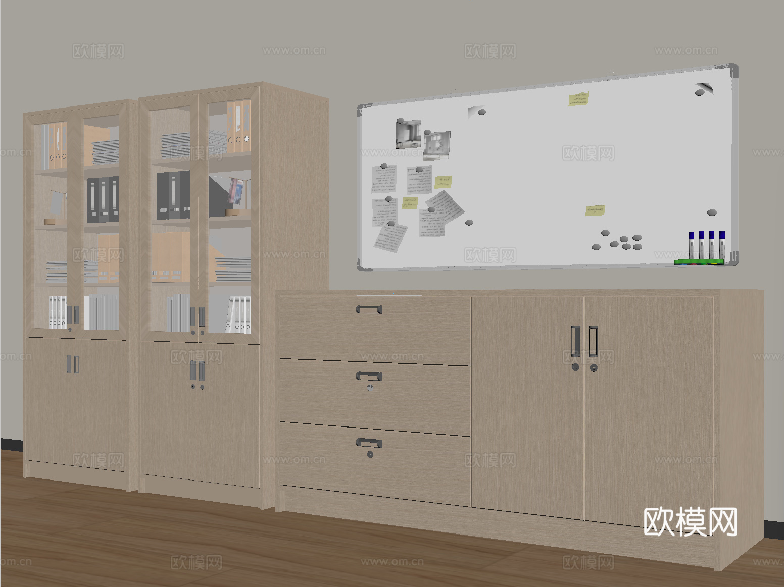 现代文件柜 便签墙su模型