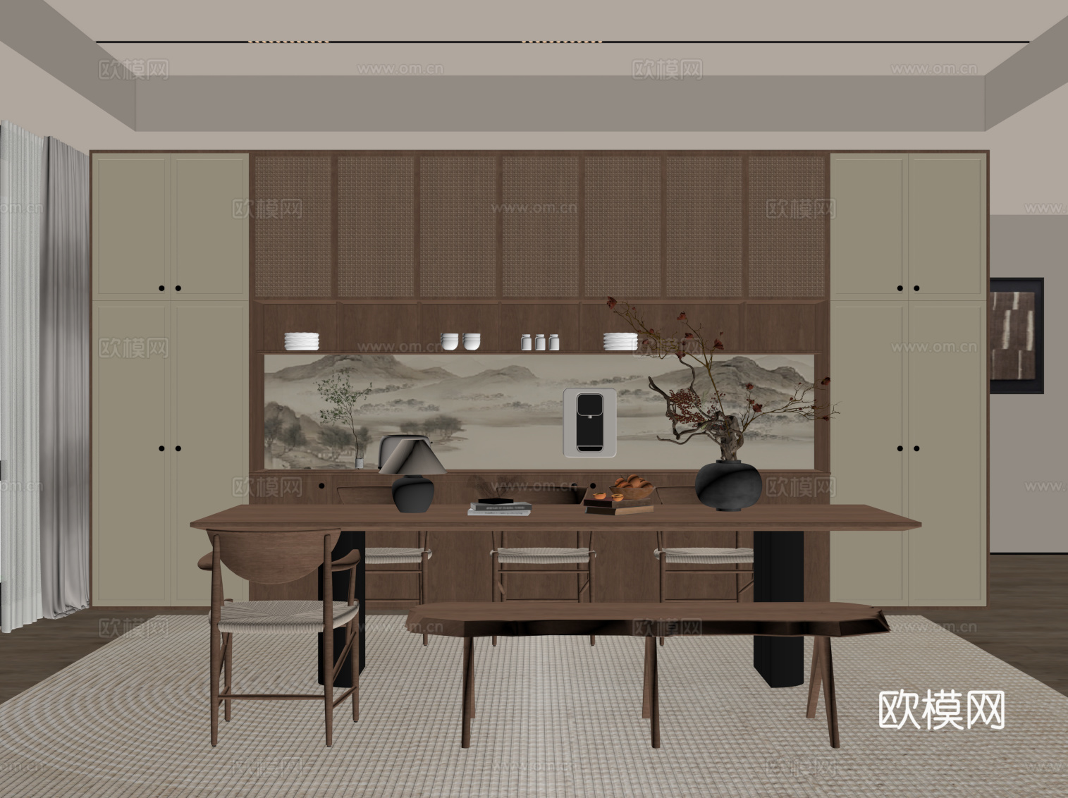 中古风餐厅su模型