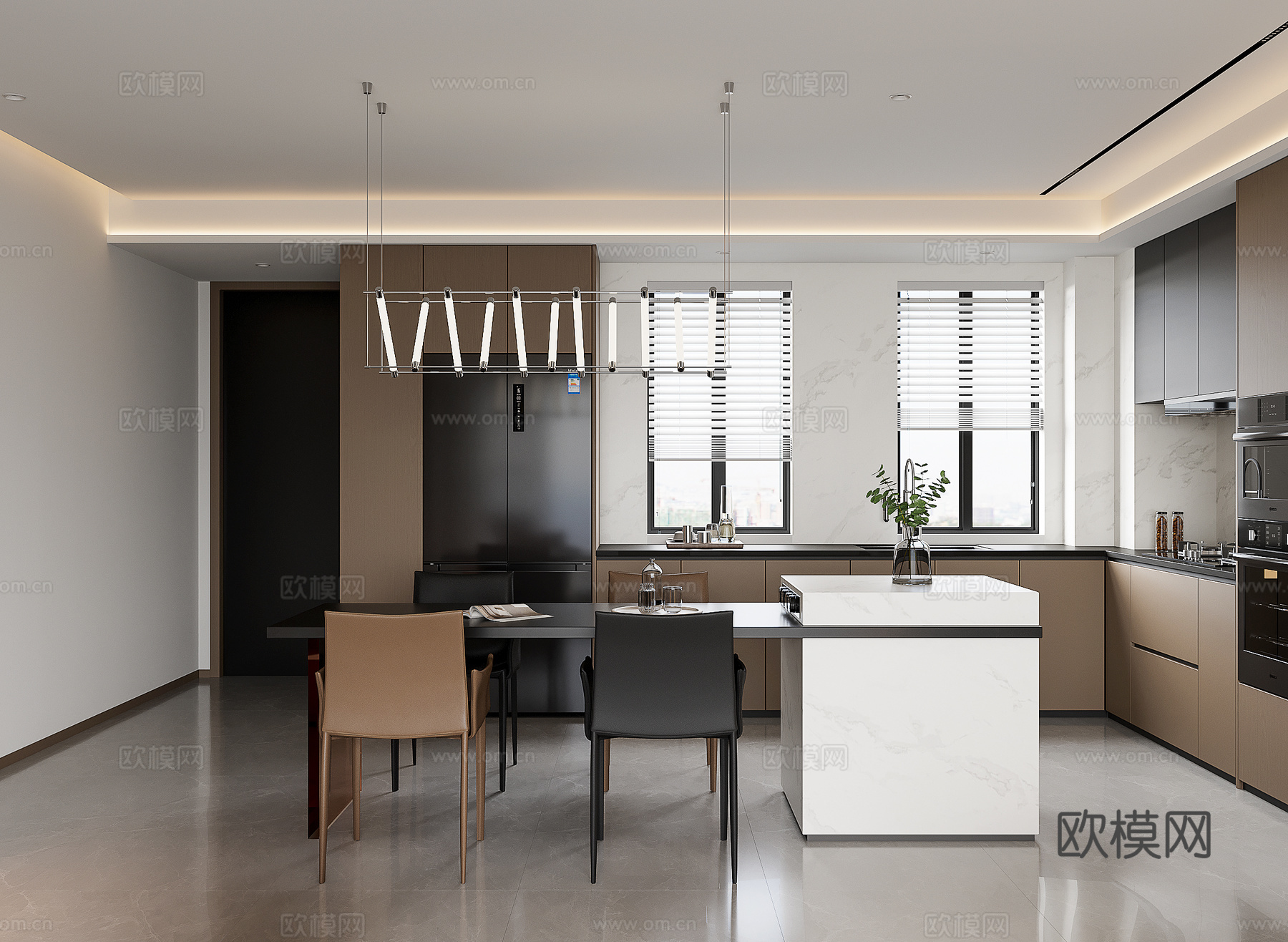 意式岛台餐厅开放式厨房su模型