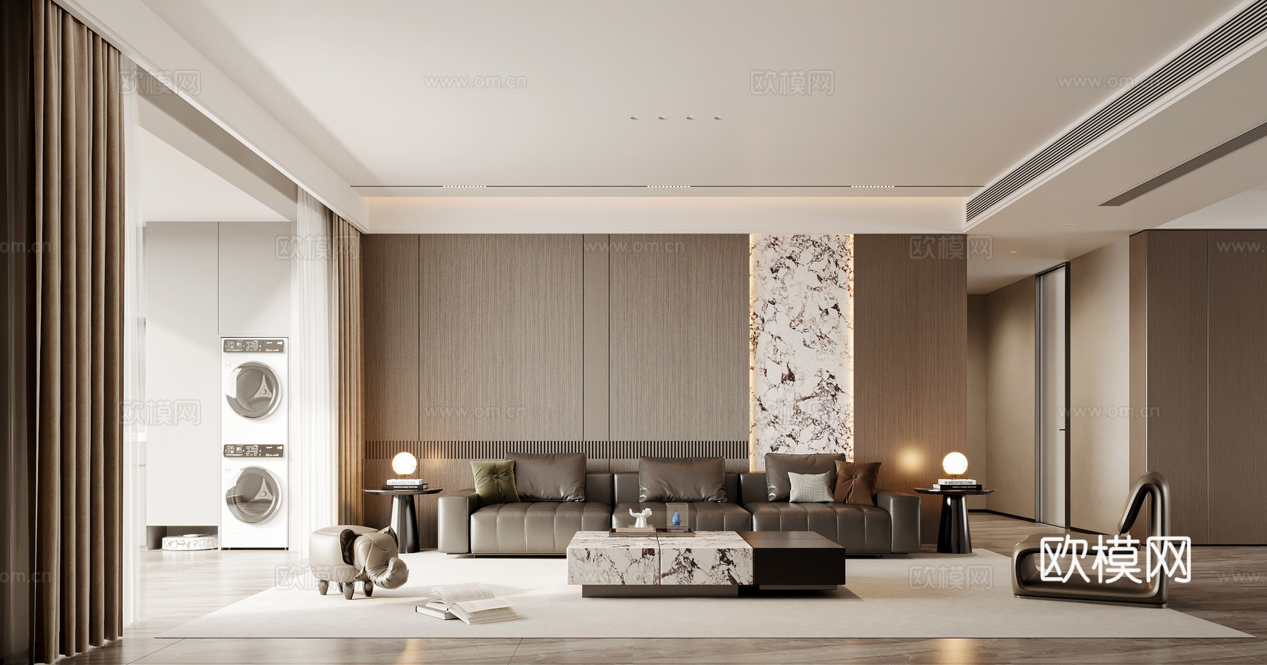 现代客厅 意式客厅 沙发组合 沙发背景3d模型3d模型下载