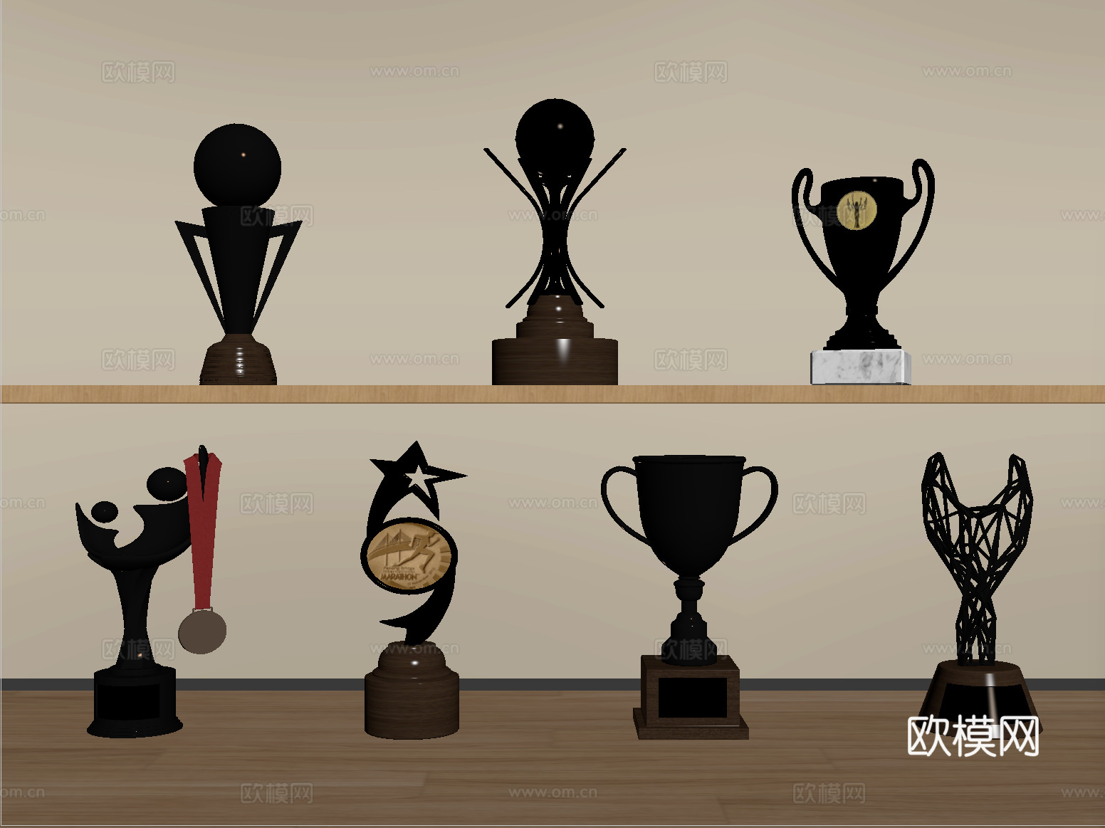 现代奖杯 摆件su模型