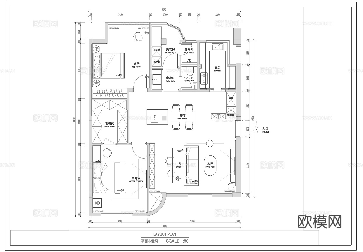 轻奢现代法式别墅 最新全套施工图 效果图合集cad施工图