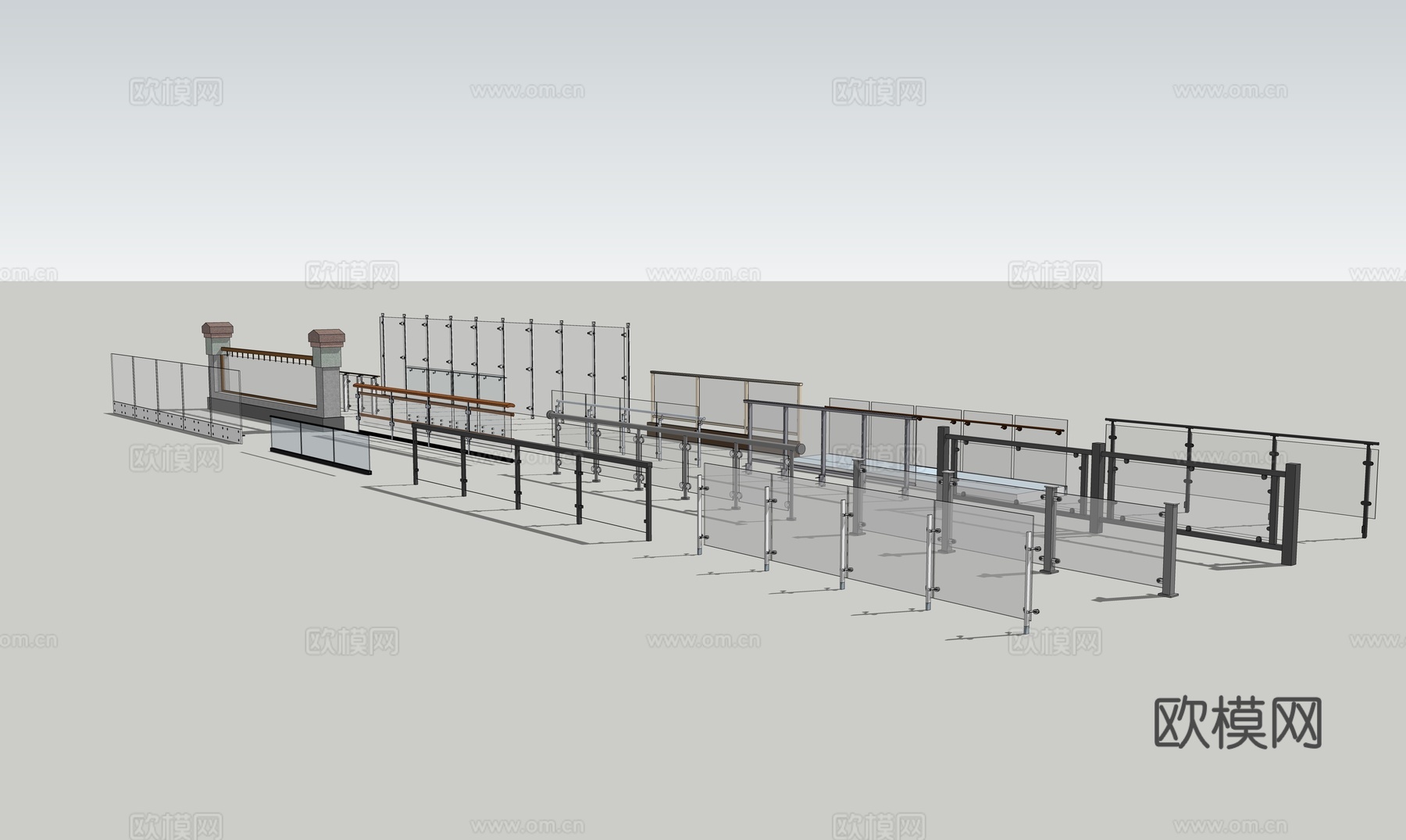 玻璃栏杆扶手su模型