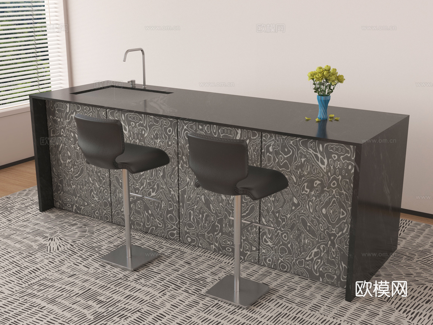 现代餐岛台桌椅 家居吧台su模型
