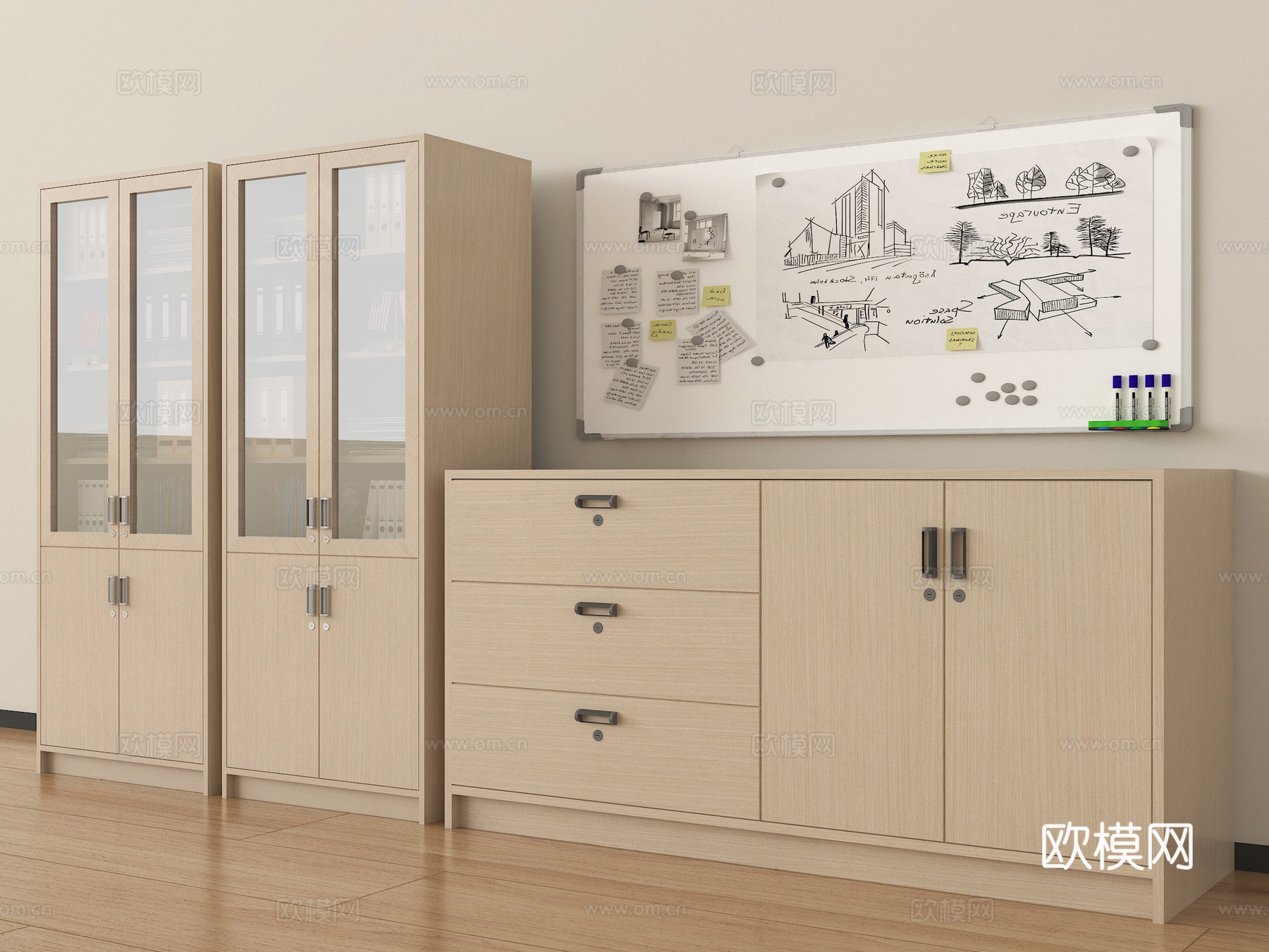现代文件柜 便签墙su模型