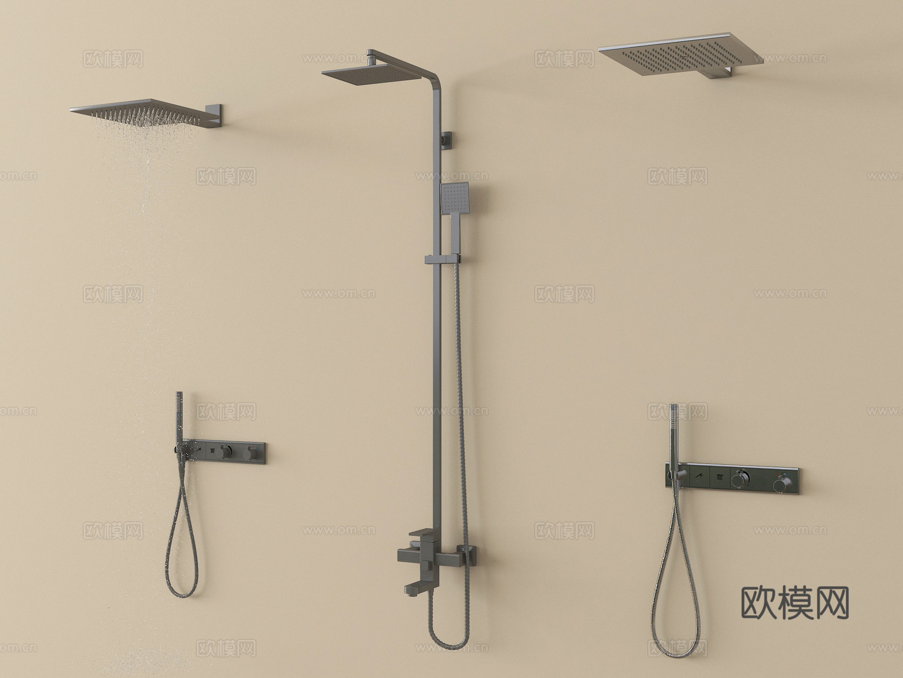 现代花洒 淋浴花洒 卫浴花洒 嵌入式花洒su模型