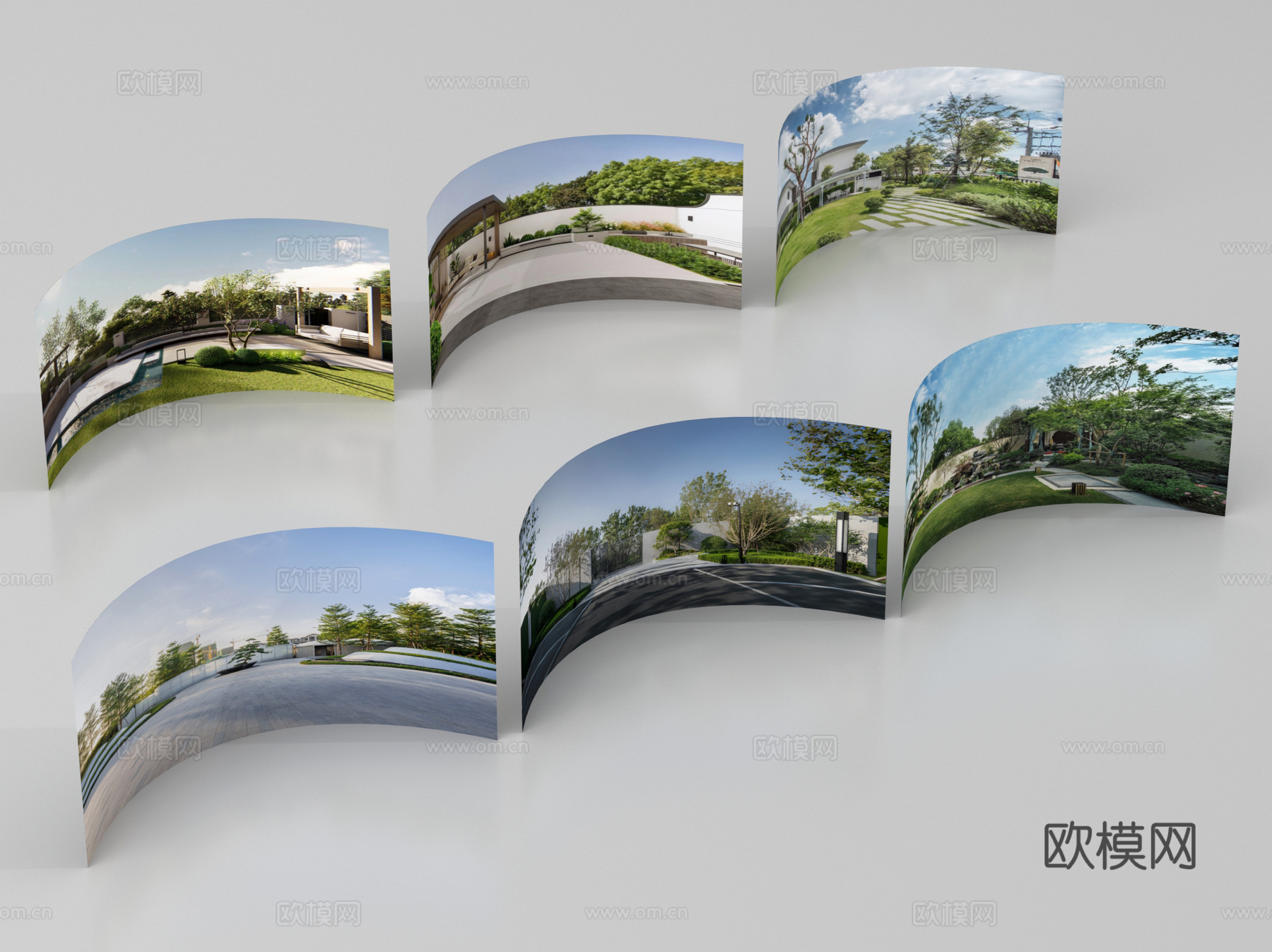 现代其他材质 环绕背景 户外背景 城市背景 绿植背景su模型