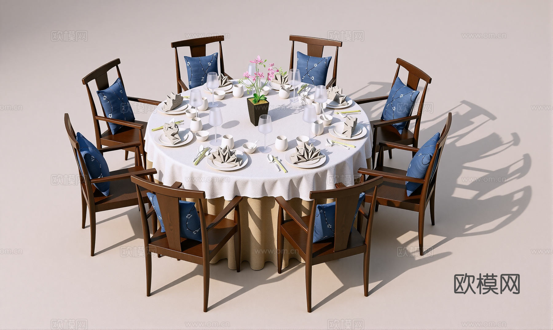 新中式餐桌椅su模型