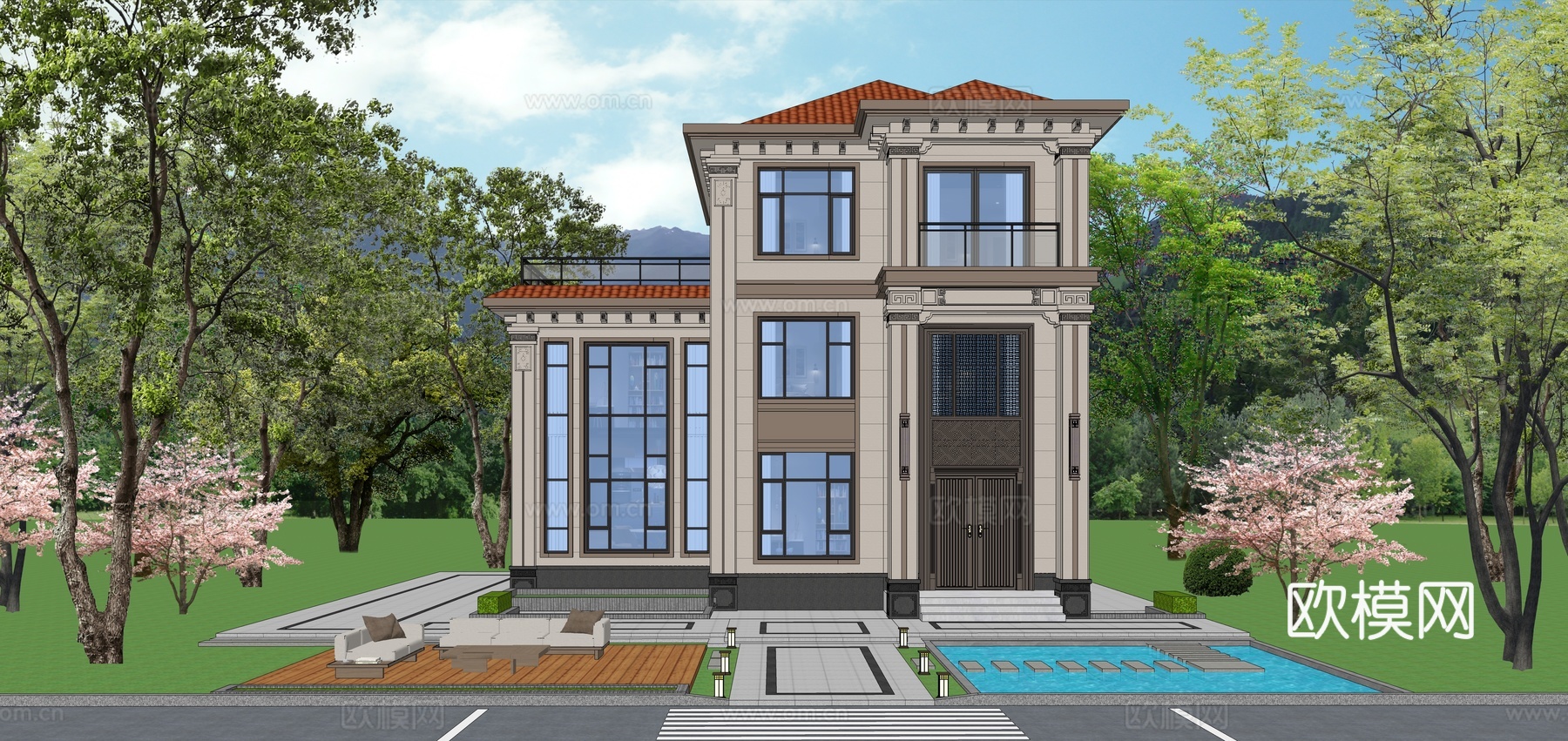 三层独栋别墅，自建房su模型