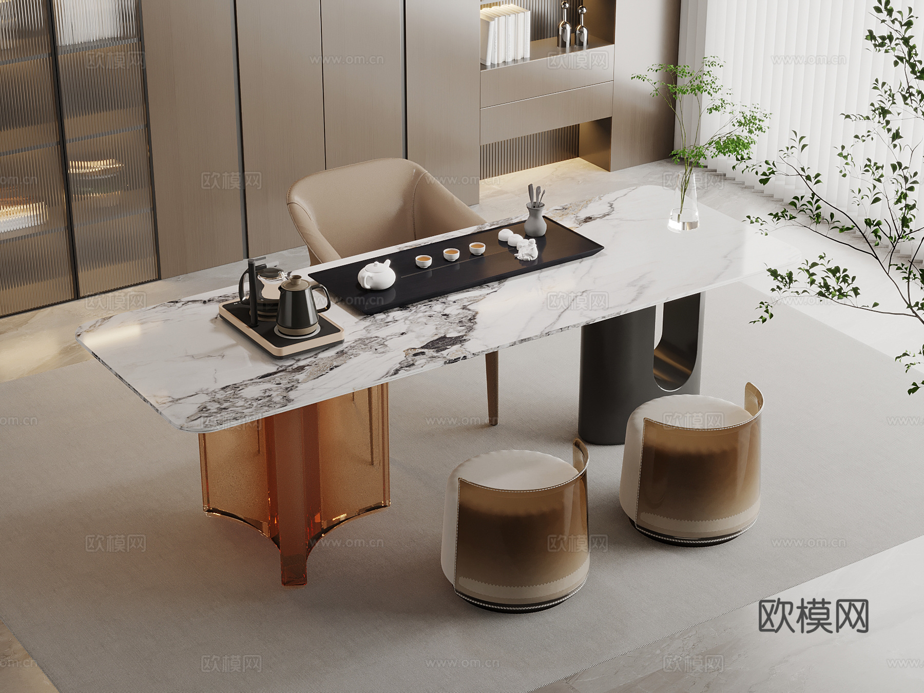 现代茶桌椅免费su模型