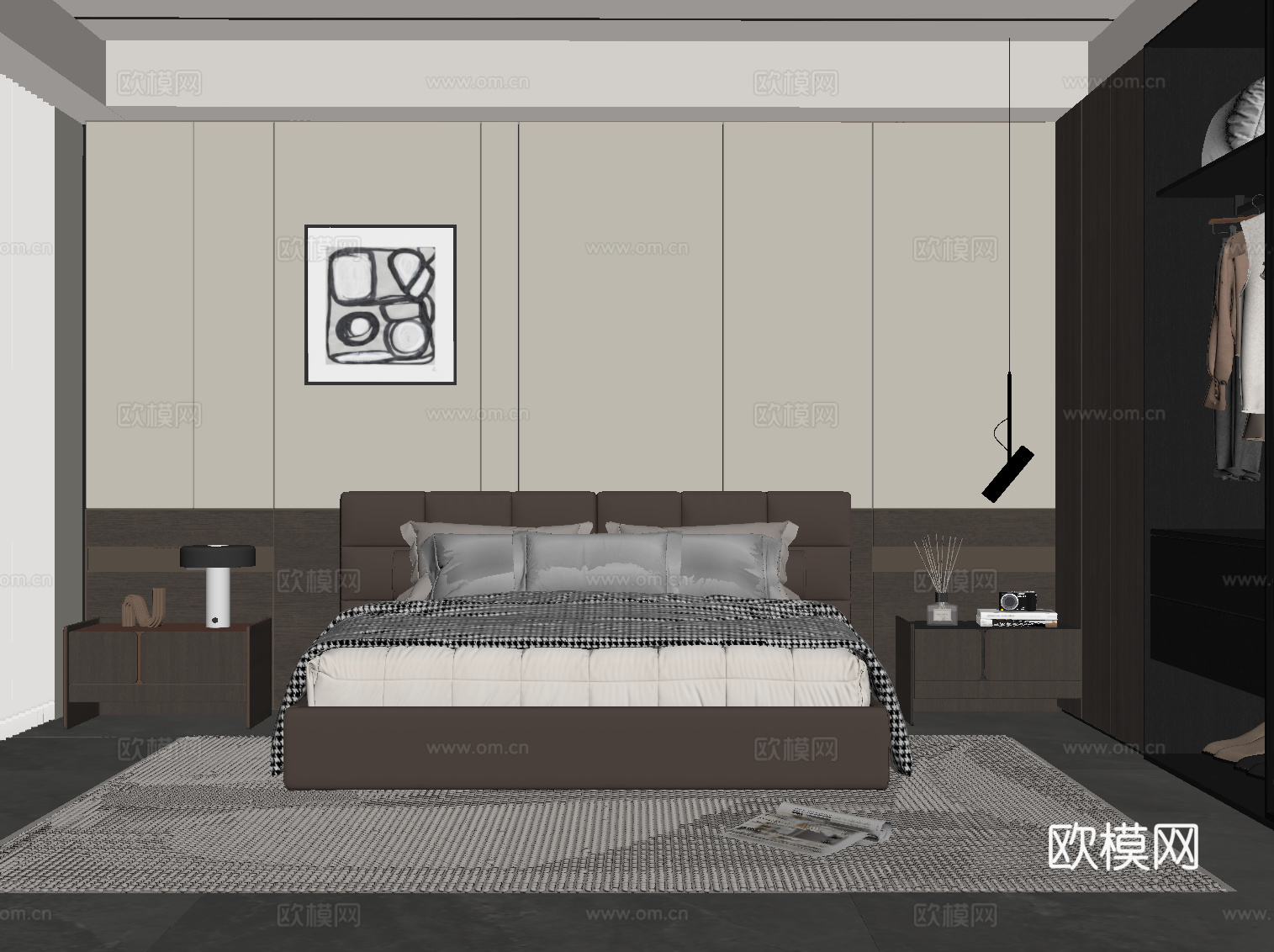 现代意式卧室su模型
