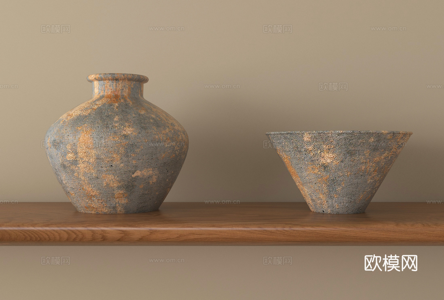 侘寂风陶罐摆件3d模型下载