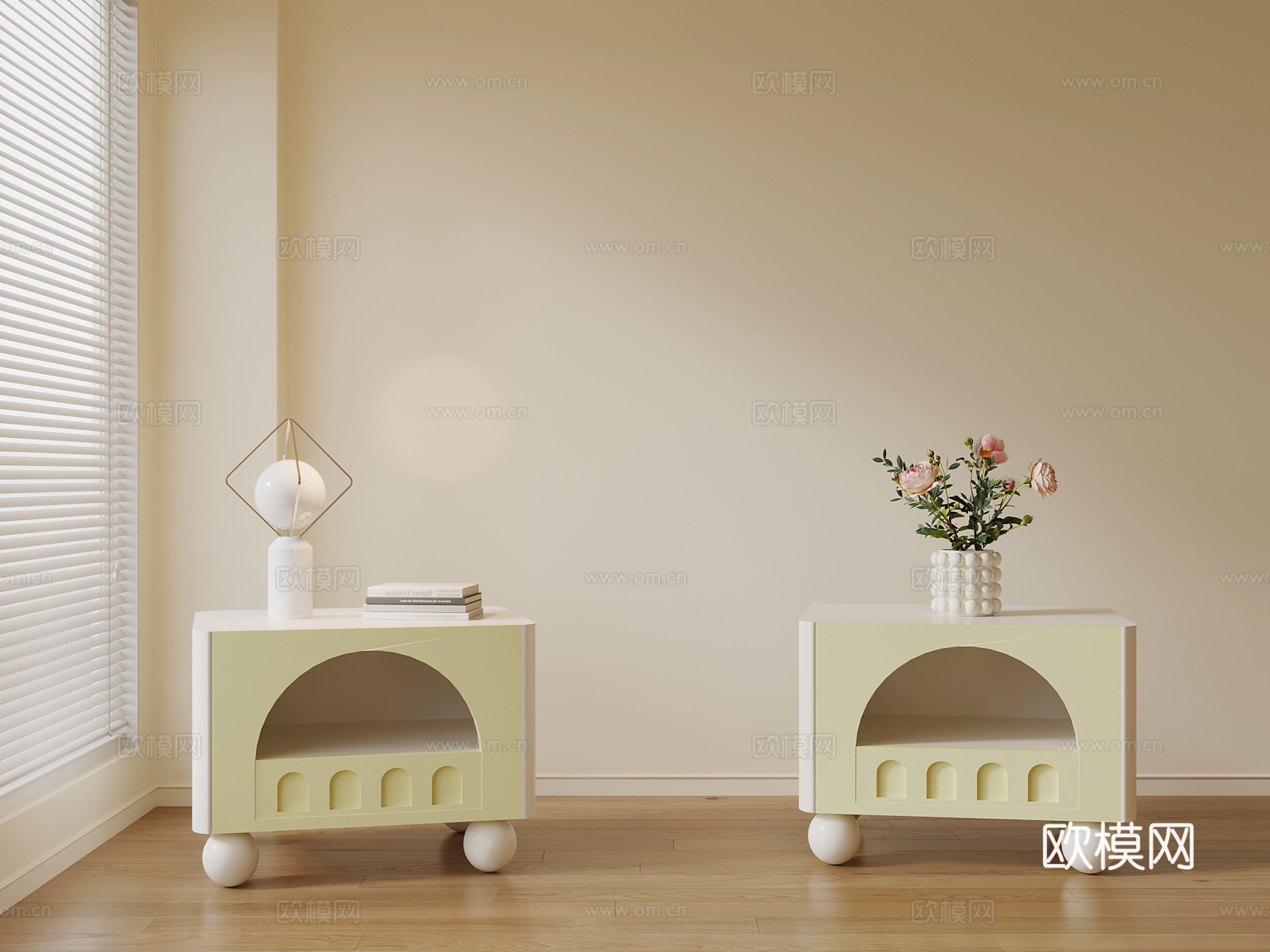 现代奶油风床头柜3d模型下载