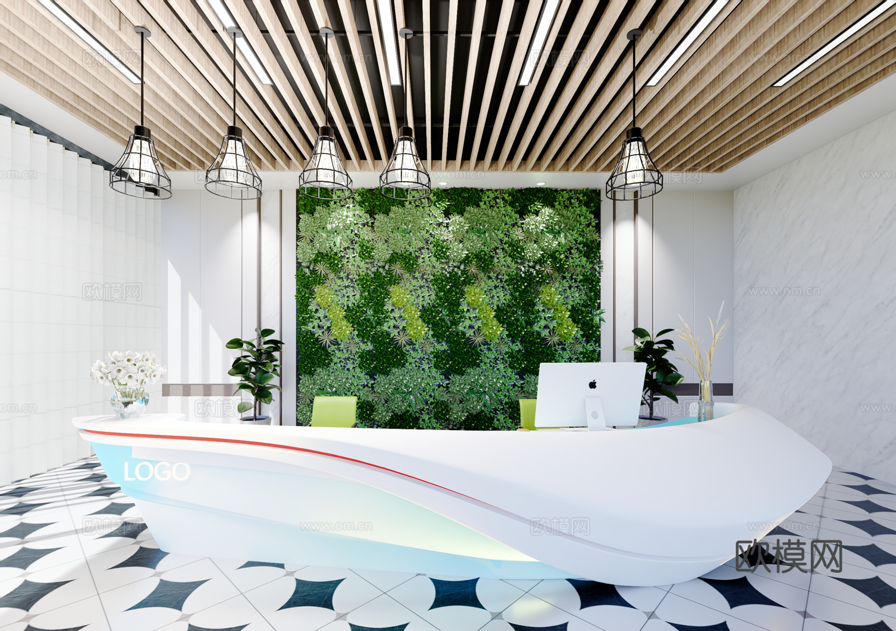 0048现代简约办公室前台接待台su模型