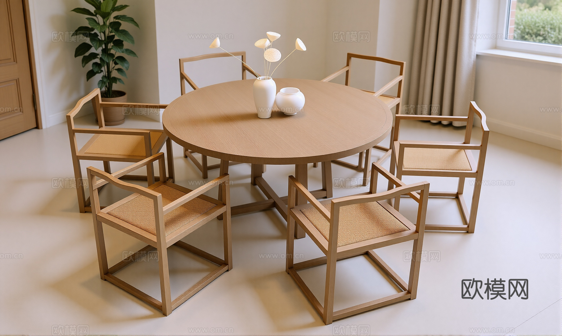 新中式餐桌椅su模型