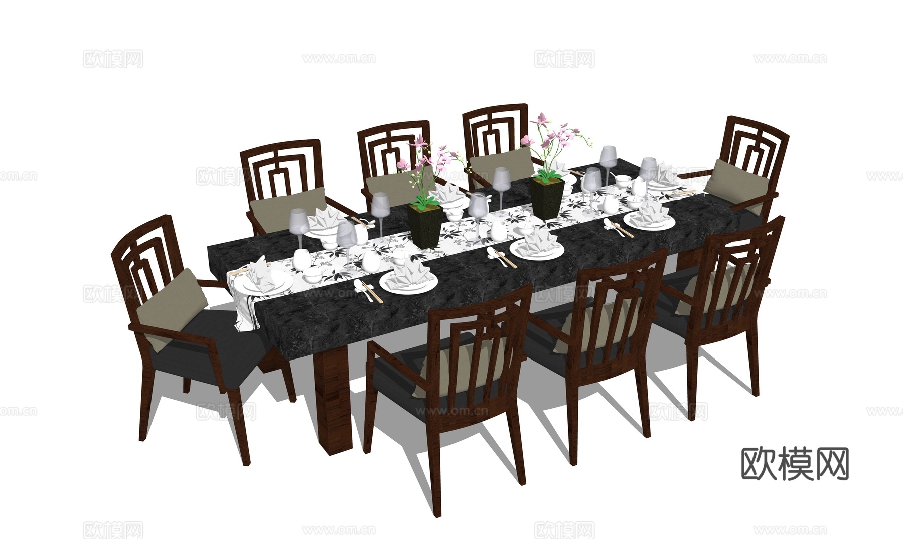 新中式餐桌椅su模型