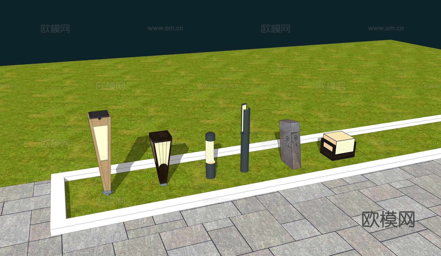 现代户外地灯su模型下载