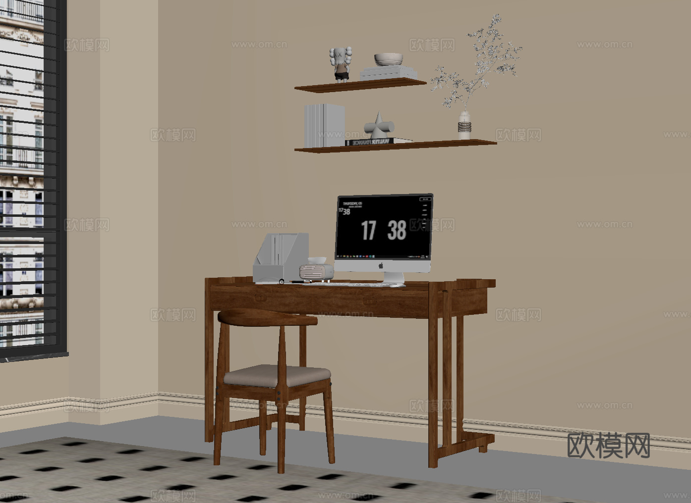 中古风书桌椅su模型