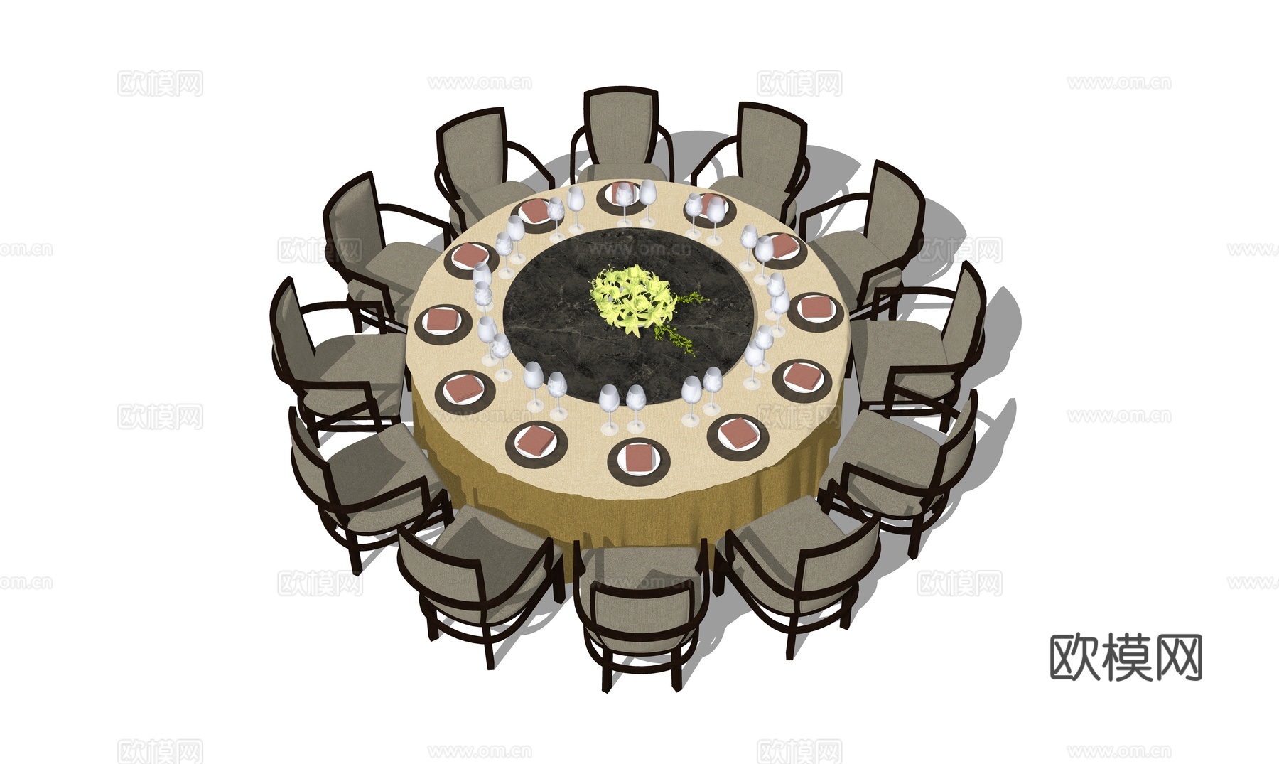 新中式餐桌椅su模型