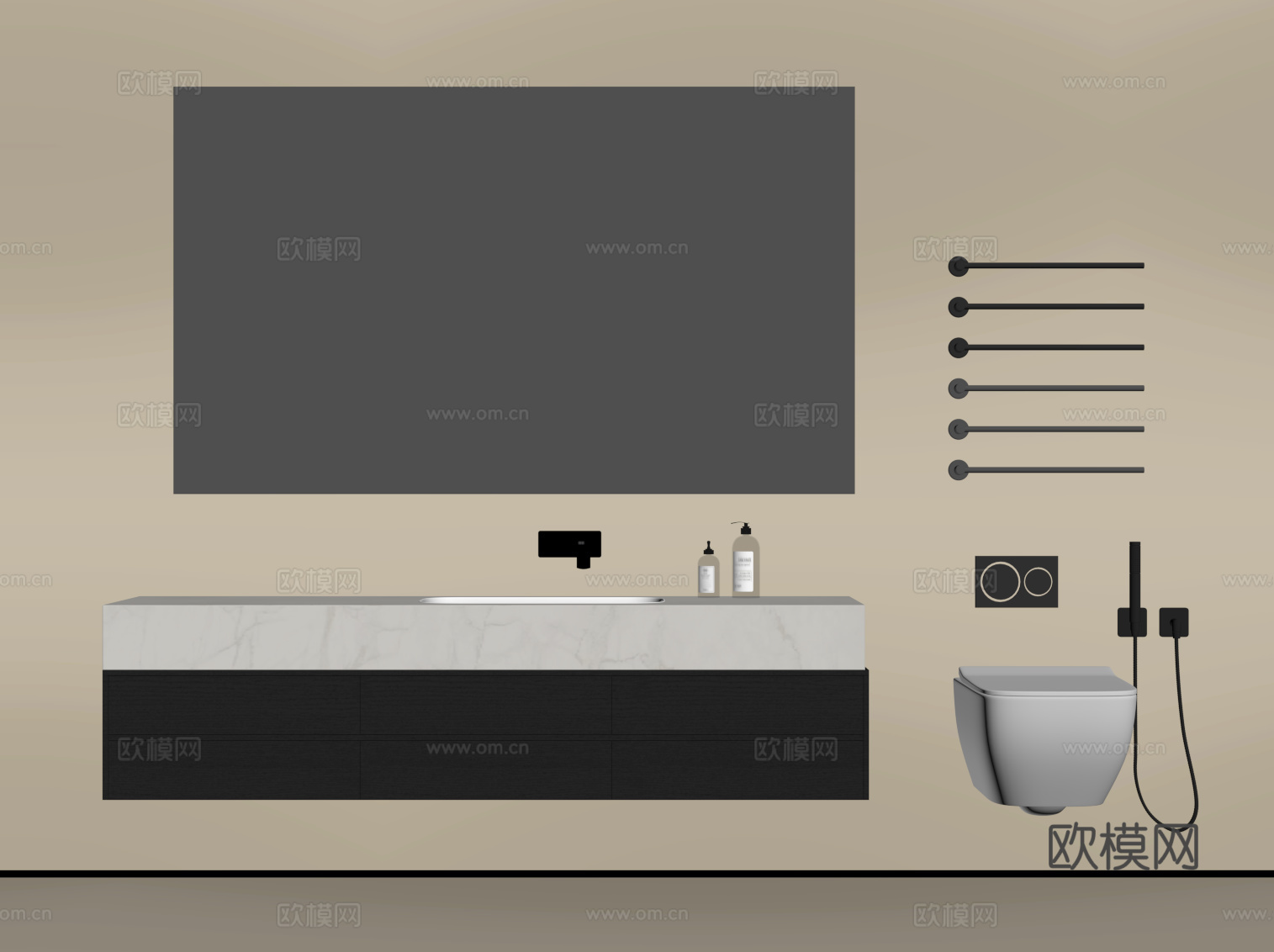 现代浴室柜 马桶 毛巾架su模型