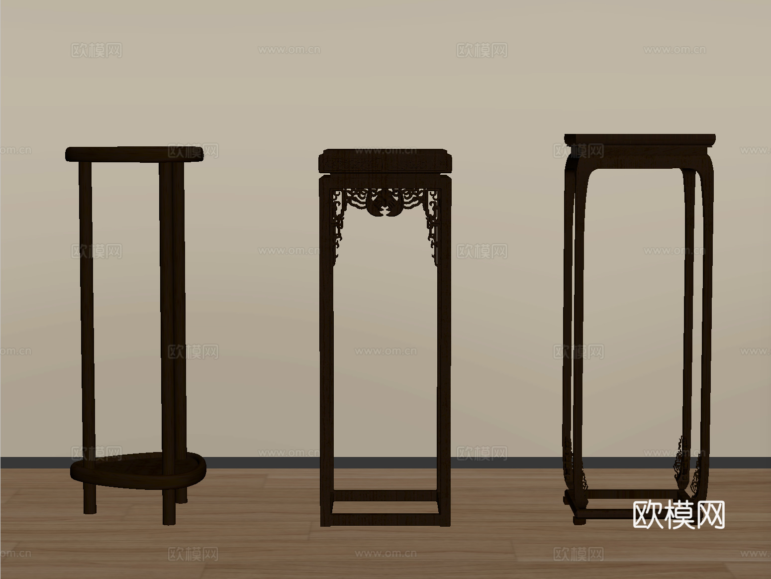 新中式花几 花架su模型