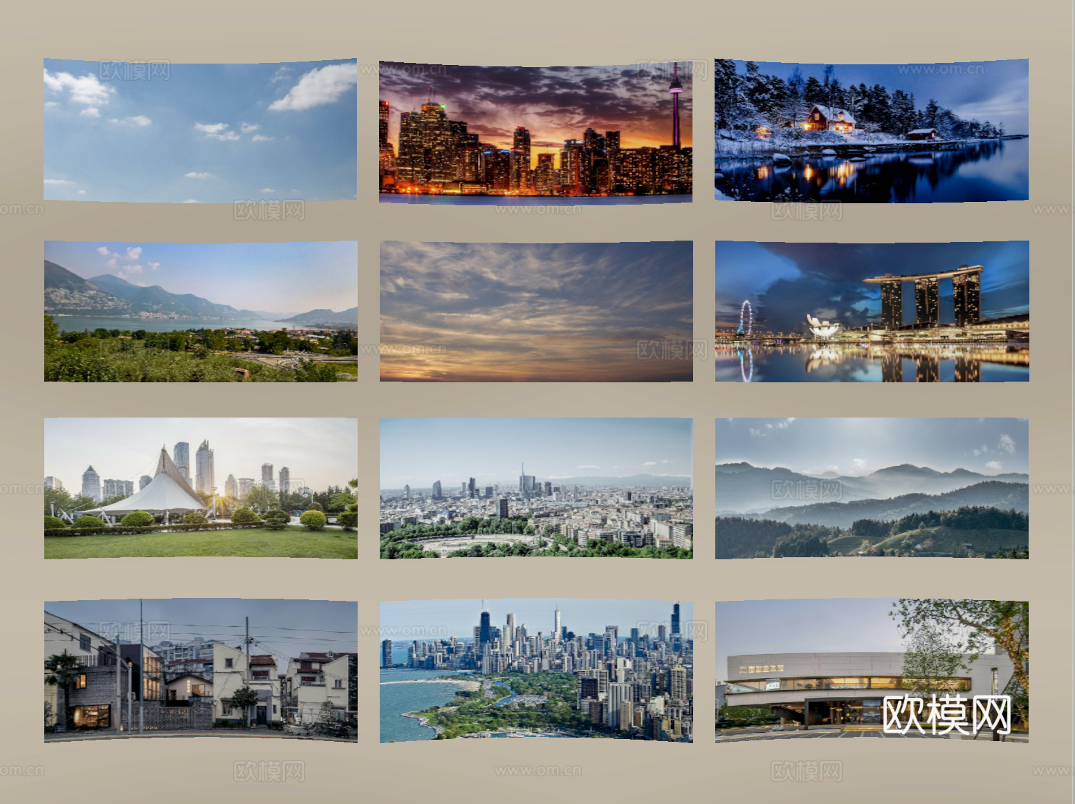 现代其他材质 环绕背景 户外背景 城市背景 绿植背景su模型