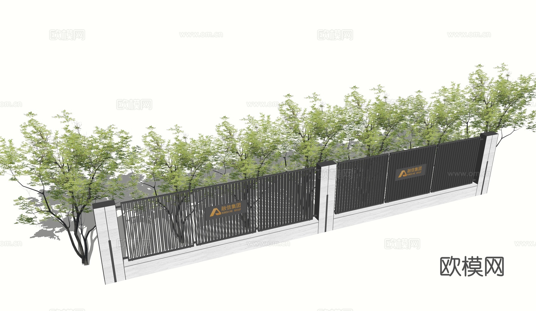 现代户外围栏围墙su模型