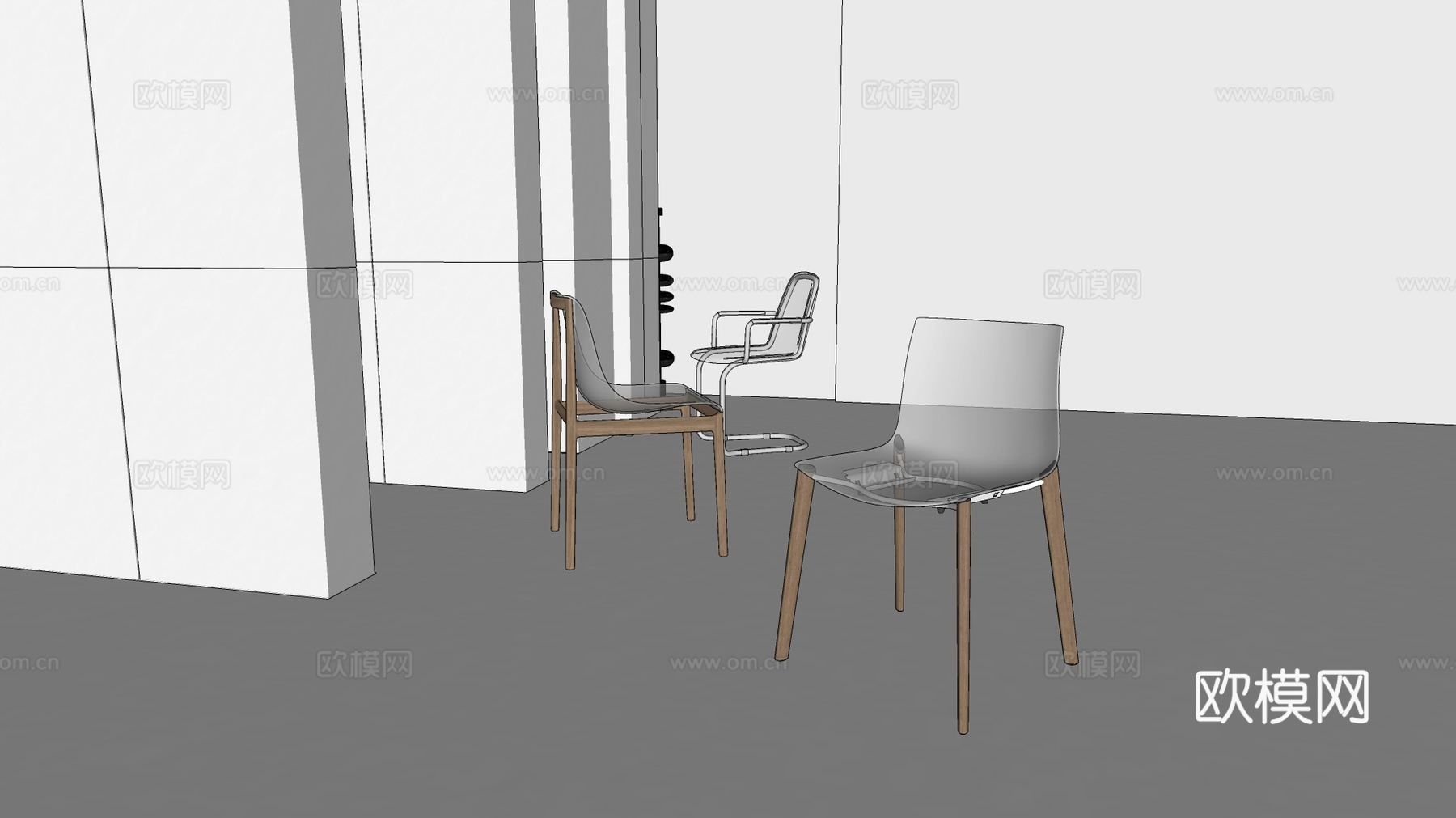 现代简约椅子 亚克力椅子 透明椅 网红椅su模型