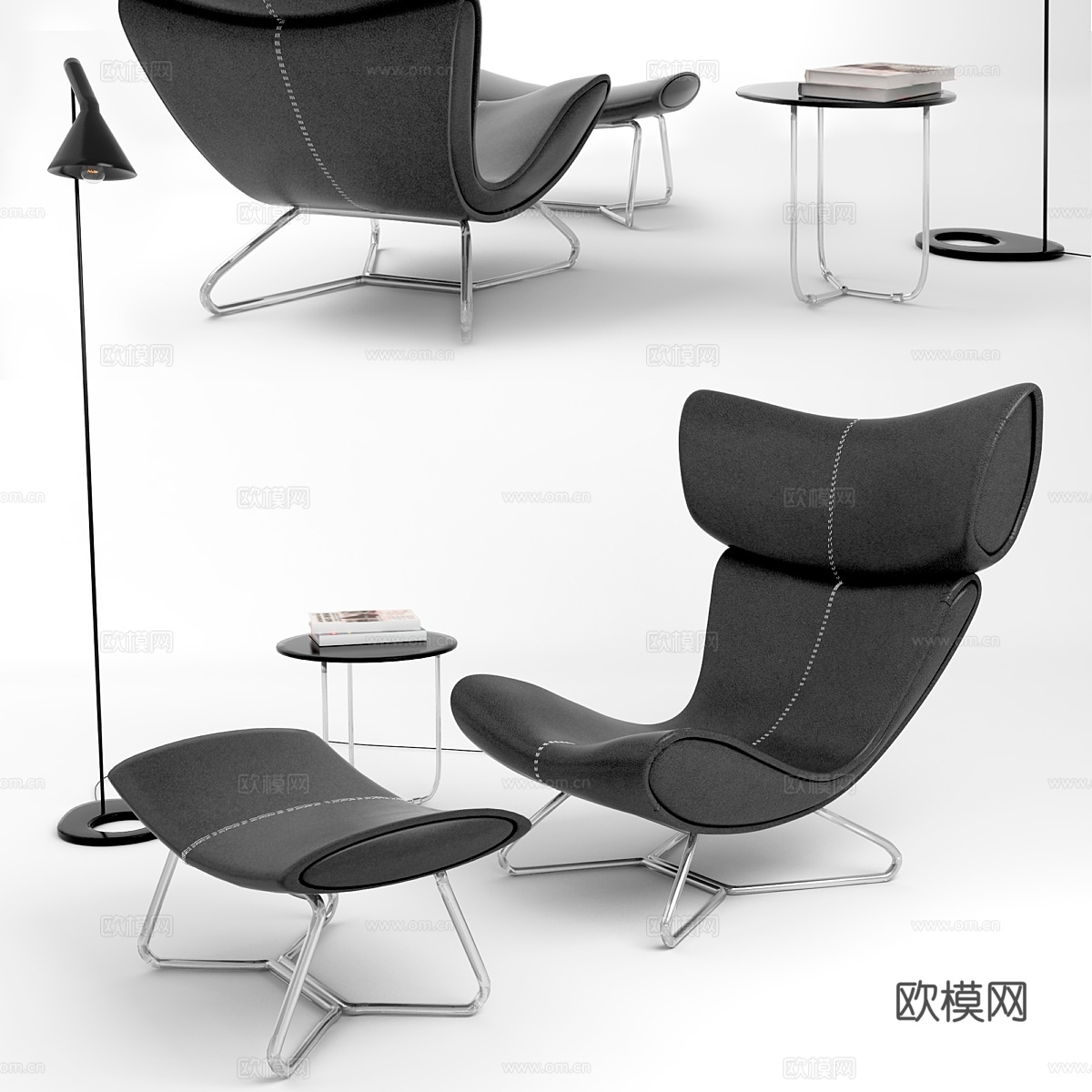 伊莫拉休闲椅复刻版Boconcept套装3d模型下载