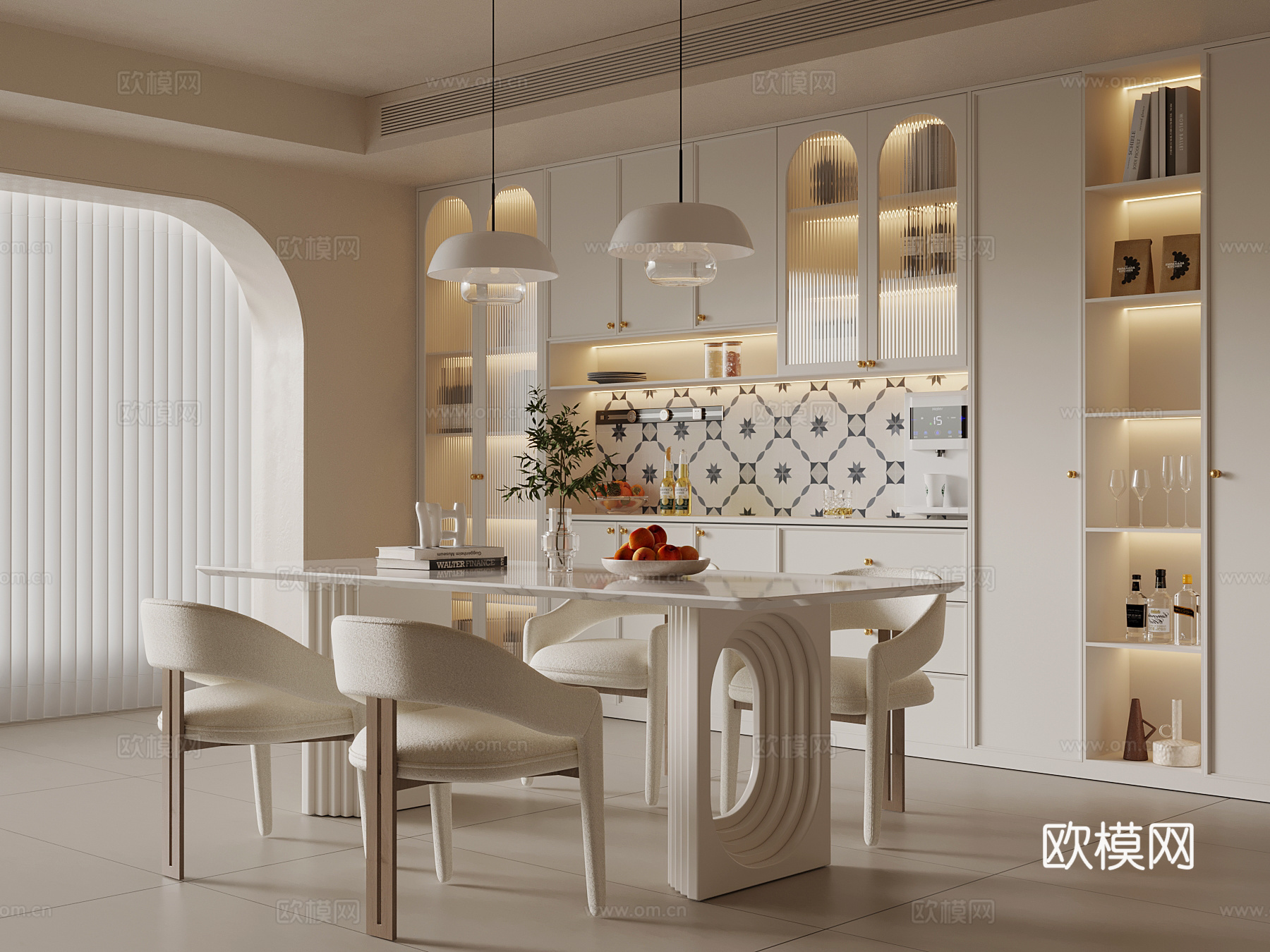 法式奶油风餐厅su模型